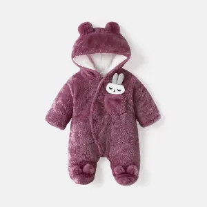 Baby Boy/Girl Rabbit Ears Detail Thickened Thermal Hooded Footed Jumpsuit #234030