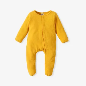 Baby Boy/Girl Ribbed Long-sleeve Footed Snap Jumpsuit