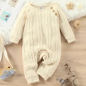 Baby Boy/Girl Solid Cable Knit Long-sleeve Jumpsuit #195266