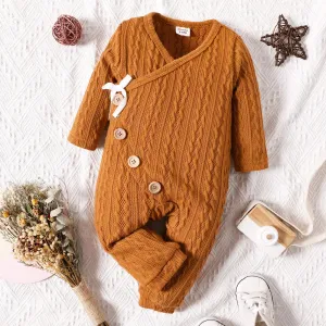 Baby Boy/Girl Solid Cable Knit V Neck Long-sleeve Button Jumpsuit #1103498