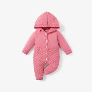 Baby Boy/Girl Solid Color Hooded Sweater Jumpsuit #1078436