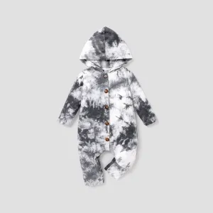 Baby Boy/Girl Tie Dye Ribbed Hooded Long-sleeve Button Jumpsuit #220061