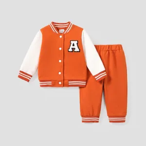 Baby Boy Letter Embroidered Long-sleeve Sports Jumpsuit / 2pcs Sports Sets #1060095