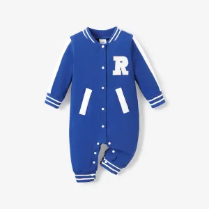 Baby Boy Letter Embroidered Long-sleeve Sports Jumpsuit / 2pcs Sports Sets #1060104