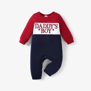 Baby Boy Letter Print Color Block Long-sleeve Jumpsuit #1051258