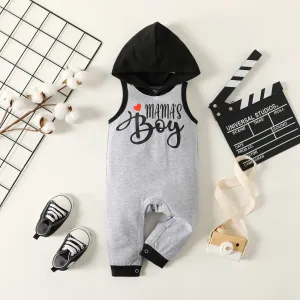 Baby Boy Letter Print Hooded Tank Jumpsuit #1033712