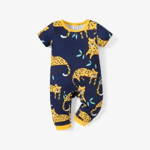 Baby Boy Peopard Print Short Sleeve Jumpsuit #1318175
