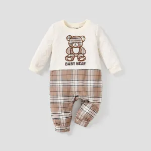 Baby Boy Plaid and Bear Pattern Jumpsuit #1195256
