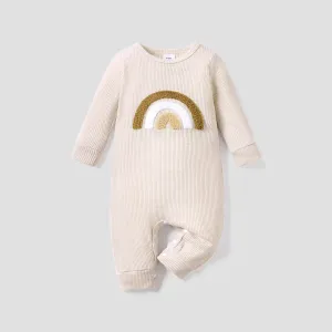Baby Boy Rainbow Embroidered Long-sleeve Waffle Jumpsuit #204855