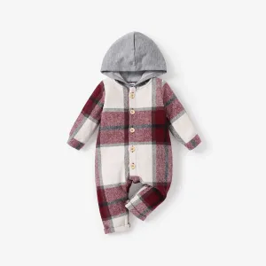 Baby Boy Stylish  Hooded Grid Jumpsuit #1165495