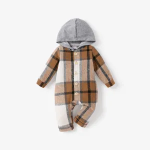 Baby Boy Stylish  Hooded Grid Jumpsuit #1165500