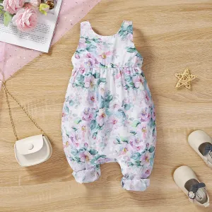 Baby Girl Allover Floral Print Bow Decor Strappy Jumpsuit #1044893