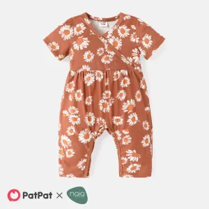 Baby Girl Allover Floral Print Surplice Neck Short-sleeve Naiaâ¢ Jumpsuit #217876