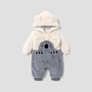 Baby Girl/Boy Childlike Koala Pattern Plush Hooded Jumpsui