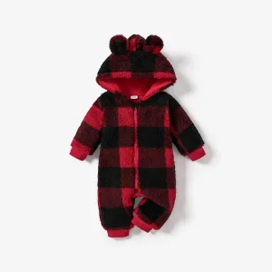 Baby Girl/Boy Hooded Grid Casual Jumpsuit #1163202