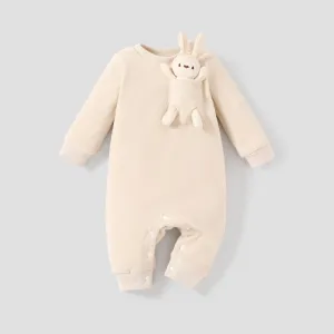 Baby Girl/Boy Hyper-Tactile 3D Rabbit Pattern Long Sleeve Jumpsuit #1083484