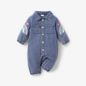 Baby Girl/Boy Rainbow Lapel Cotton Denim Jumpsuit #1170472