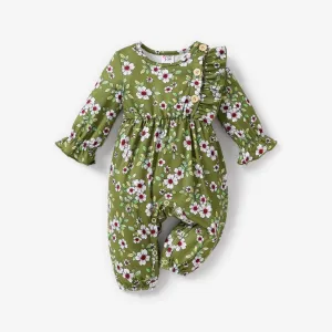 BABY GIRL Sweet Butterfly/Solid color/Floral print Jumpsuit, Soft Ruffle Edge, 1 Piece, Medium Thickness, Polyester Spandex #1171709