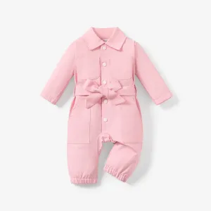 Baby Girl Cotton Classic Long Sleeve Jumpsuit with Patch Pocket #1078446