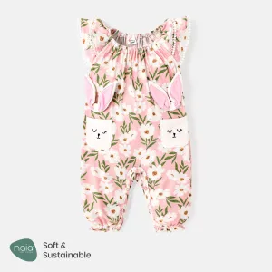 Naiaâ¢ Baby Girl Floral Print Ear Design Flutter-sleeve Jumpsuit #721453
