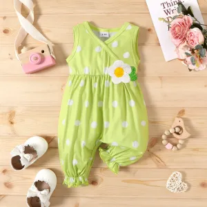 Naiaâ¢ Baby Girl Knit Flower Detail Polka Dots Print Tank Jumpsuit #733706