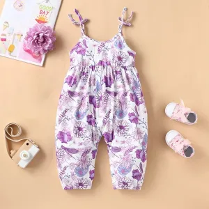 Baby Girl Sleeveless Spaghetti Strap Floral Print Jumpsuit #1254311