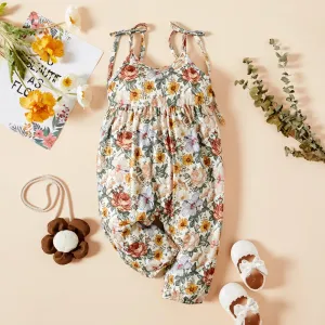 Baby Girl Sleeveless Spaghetti Strap Floral Print Jumpsuit #783628