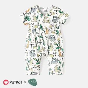 Baby Girl Solid Ribbed or Allover Rabbit Print Short-sleeve Naiaâ¢ Jumpsuit