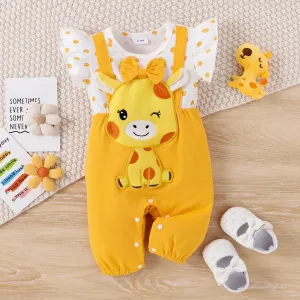Baby Girl Sweet Hyper-Tactile 3D Giraffe Short Sleeve Jumpsuit #1318501