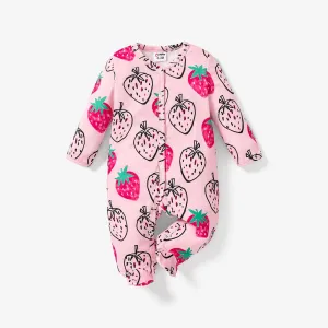 Baby Girl Sweet Strawberry PatternLong Sleeve Jumpsuit #1194415