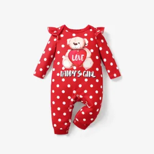 Baby Girl Valentine Sweet Bear and Polka Dot Print Jumpsuit #1317808