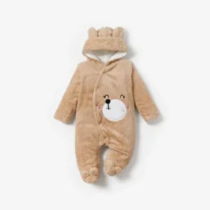 Bear Design Fleece Hooded Footed/footie Long-sleeve Baby Jumpsuit #186804