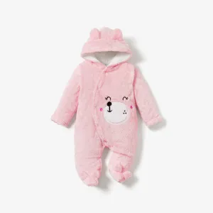 Bear Design Fleece Hooded Footed/footie Long-sleeve Baby Jumpsuit