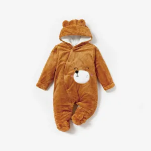 Bear Design Fleece Hooded Footed/footie Long-sleeve Baby Jumpsuit #186818