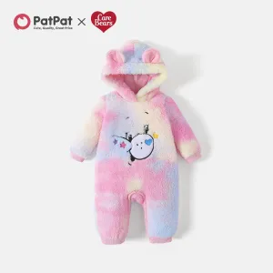 Care Bears Baby Girl Cartoon Animal Graphic 3D Ears Hooded Long-sleeve Fuzzy Fleece Jumpsuit #1026175