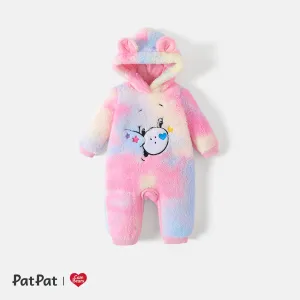 Care Bears Baby Girl Cartoon Animal Graphic 3D Ears Hooded Long-sleeve Fuzzy Fleece Jumpsuit #892013
