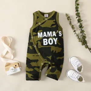 Baby Boy 95% Cotton Letter Print Camouflage Tank Jumpsuit #928121