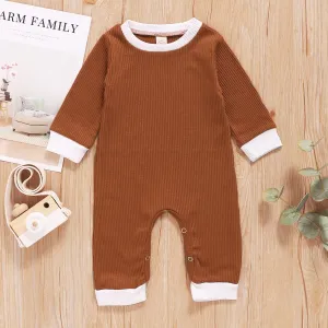 Ribbed Solid Long-sleeve Baby Jumpsuit #186882