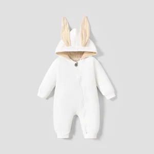 Solid Hooded 3D Bunny Ear Decor Long-sleeve White or Pink or Blue or Grey Baby Jumpsuit #221802