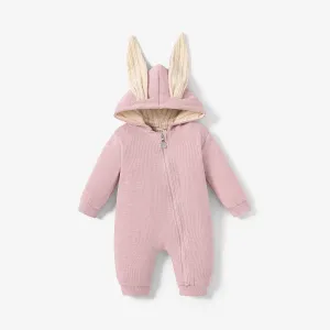 Solid Hooded 3D Bunny Ear Decor Long-sleeve White or Pink or Blue or Grey Baby Jumpsuit #221809