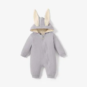 Solid Hooded 3D Bunny Ear Decor Long-sleeve White or Pink or Blue or Grey Baby Jumpsuit #221812