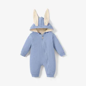Solid Hooded 3D Bunny Ear Decor Long-sleeve White or Pink or Blue or Grey Baby Jumpsuit #221817