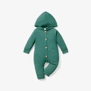 Solid Hooded Long-sleeve Baby Jumpsuit #1098198