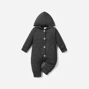 Solid Hooded Long-sleeve Baby Jumpsuit #187078