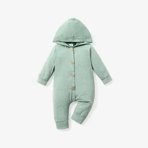 Solid Hooded Long-sleeve Baby Jumpsuit #187081