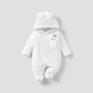 Solid Rabbit Decor Fleece Hooded Footed/footie Long-sleeve Baby Jumpsuit #188930