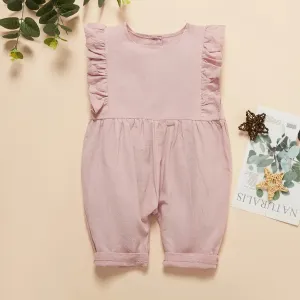 Solid Ruffle Decor Sleeveless Baby Loose fit Jumpsuit #783499