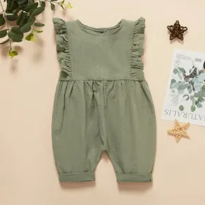 Solid Ruffle Decor Sleeveless Baby Loose fit Jumpsuit #783503