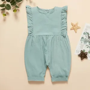 Solid Ruffle Decor Sleeveless Baby Loose fit Jumpsuit #783508