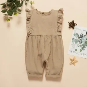Solid Ruffle Decor Sleeveless Baby Loose fit Jumpsuit #783515
